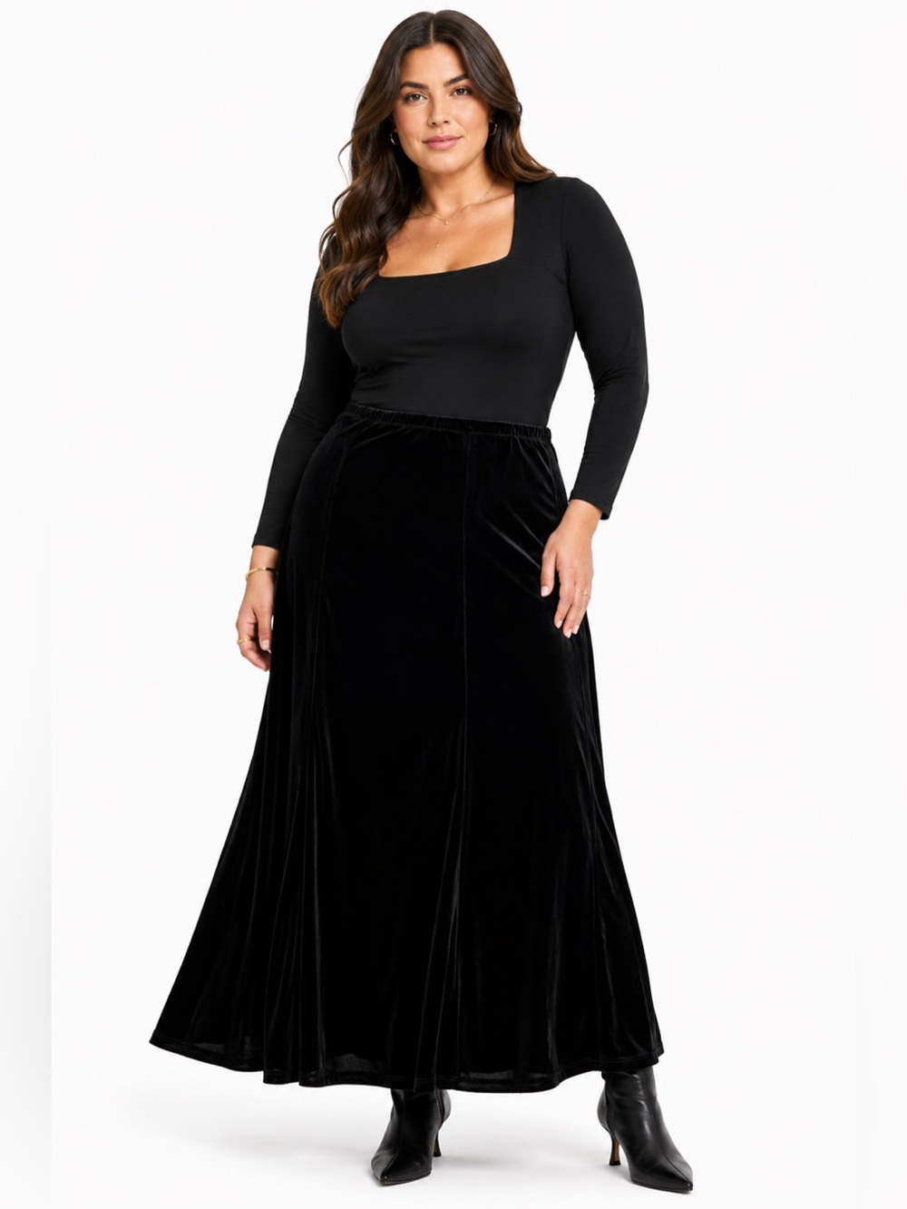Y2K Elementz Velour A-Line Maxi Skirt (Black) Size Medium